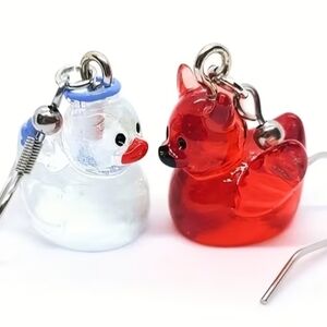 Red and Clear Duck Earrings